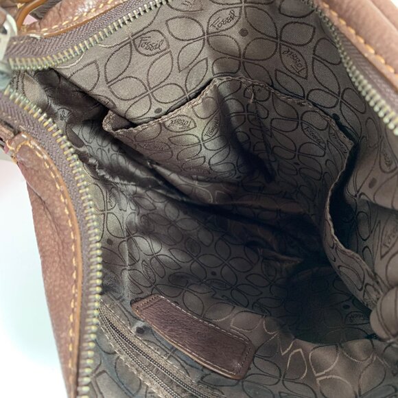 FOSSIL Distressed Brown Pebble Leather Medium Shoulder Crossbody Bag - Picture 7 of 12